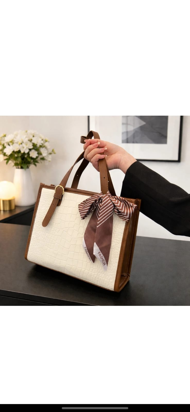 Ivory Scarf Detail Tote by CarryVera